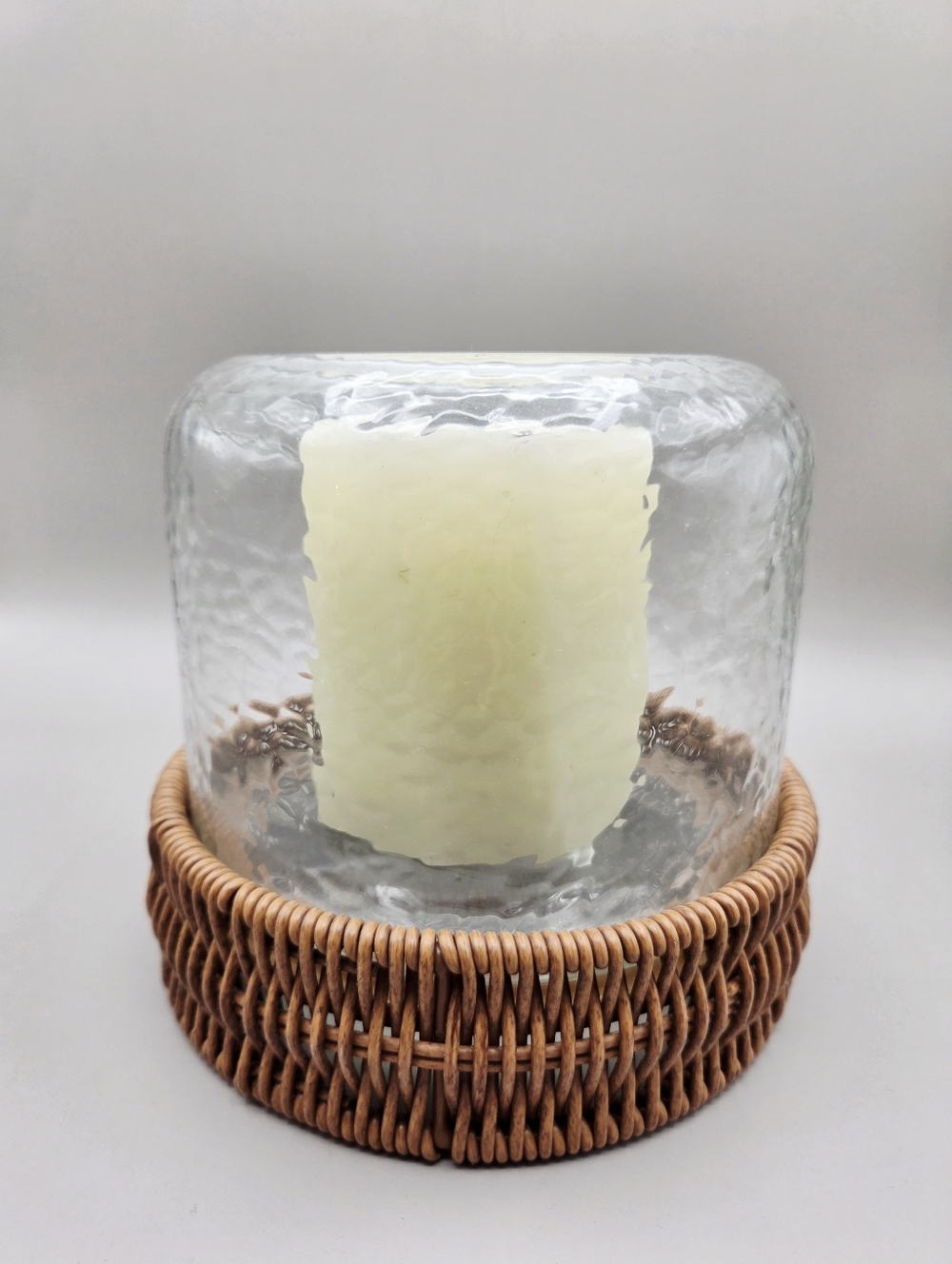 Better Homes & Garden Clear, Textured Glass Candleholder with Woven Rattan Base